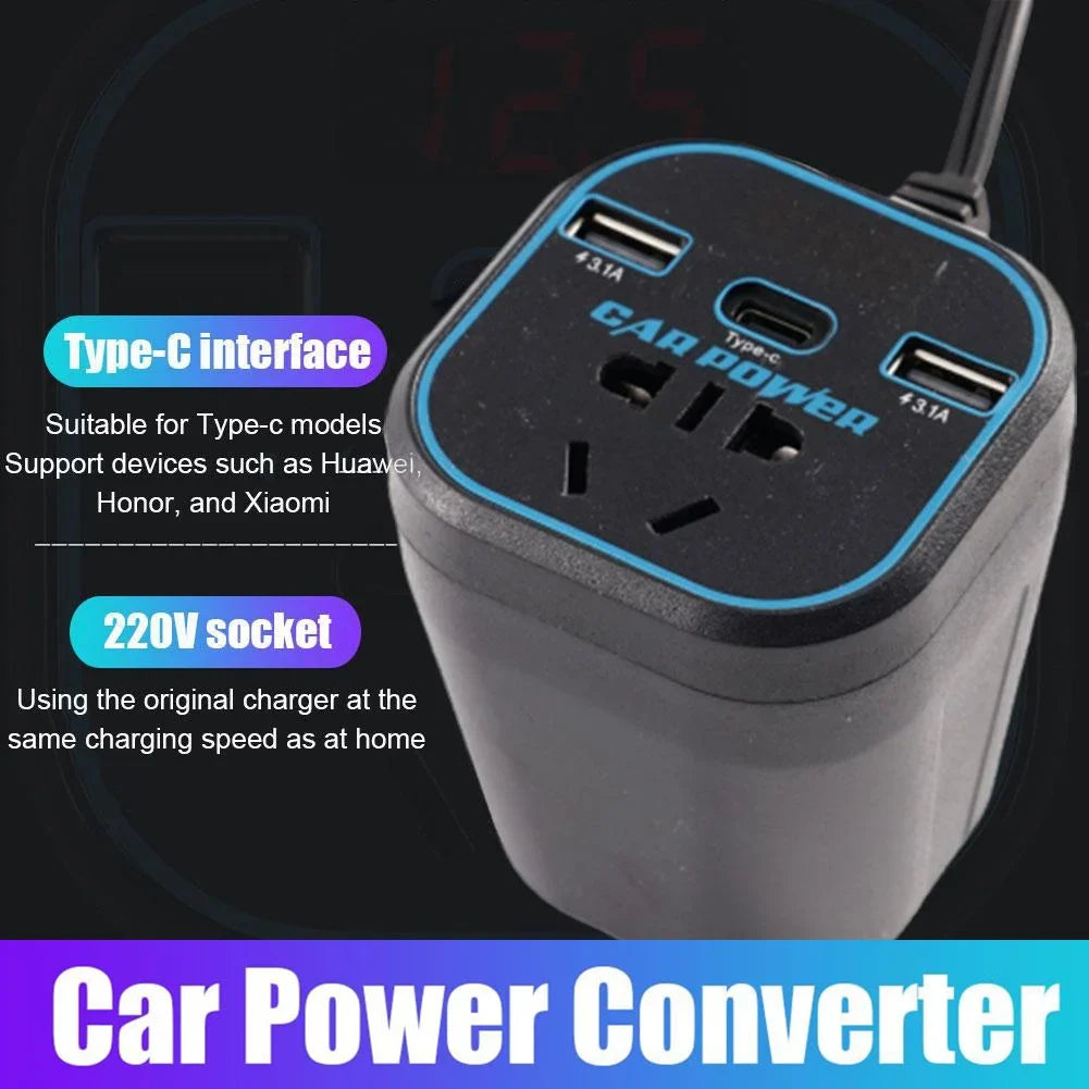 200W Car Power Inverter 12V/24V to 110V-220V | USB Type-C