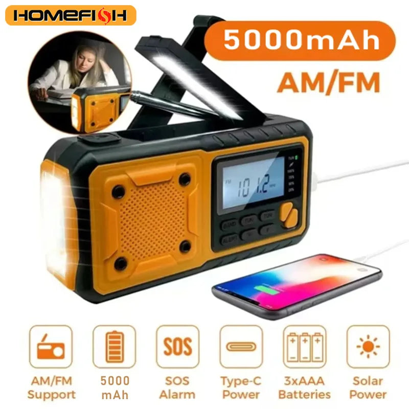 5000mAh Solar Hand Crank Emergency Radio – AM/FM/SW + Flashlight