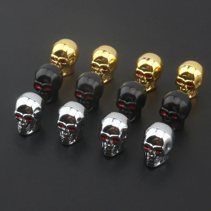 Skull Tire Valve Caps – ABS & Copper, Set of 4 | Cars & Bikes