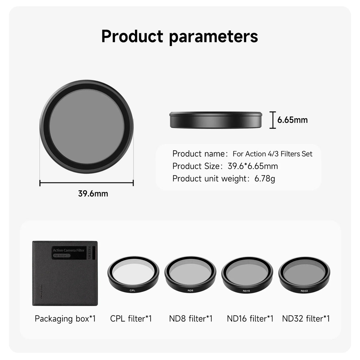 TELESIN CPL ND8 ND16 ND32 Lens Filter Aluminium Alloy Frame DJI OSMO