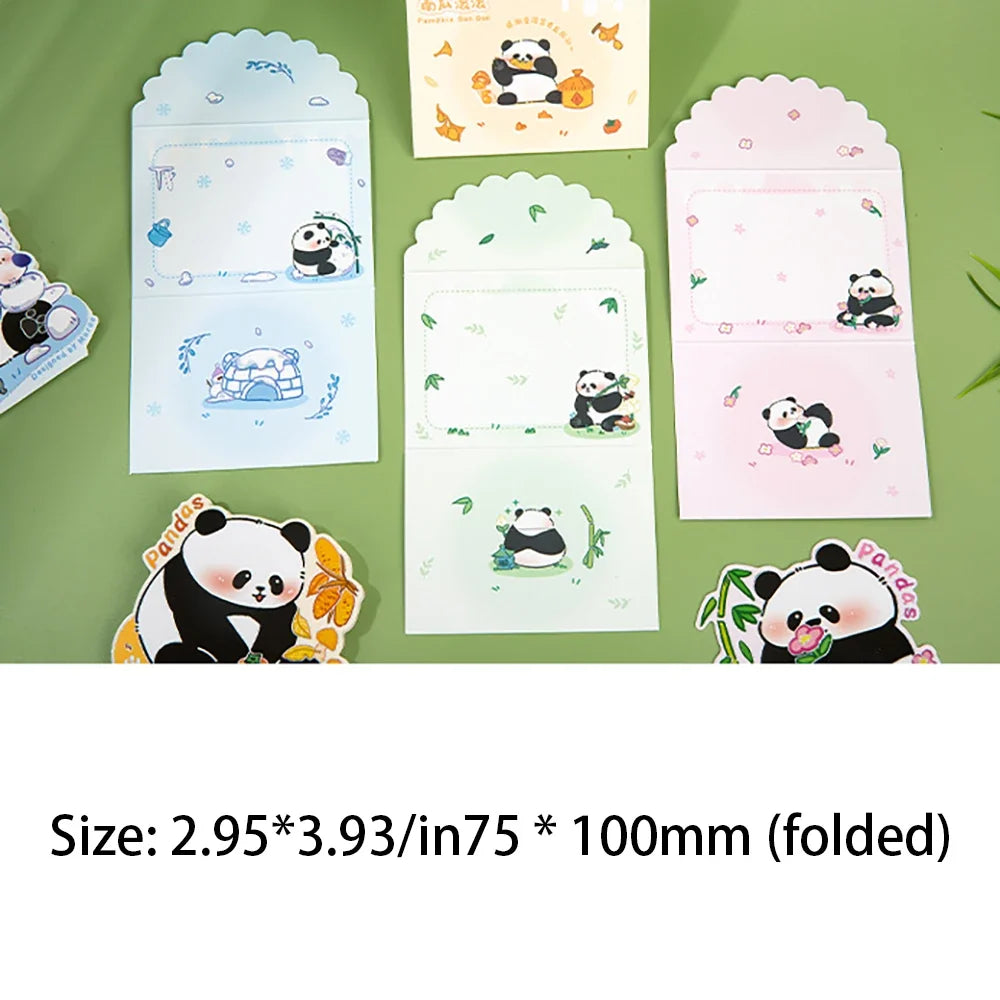 Three Fold Greeting Card Panda Colorful Holiday Cute Folding Cartoon