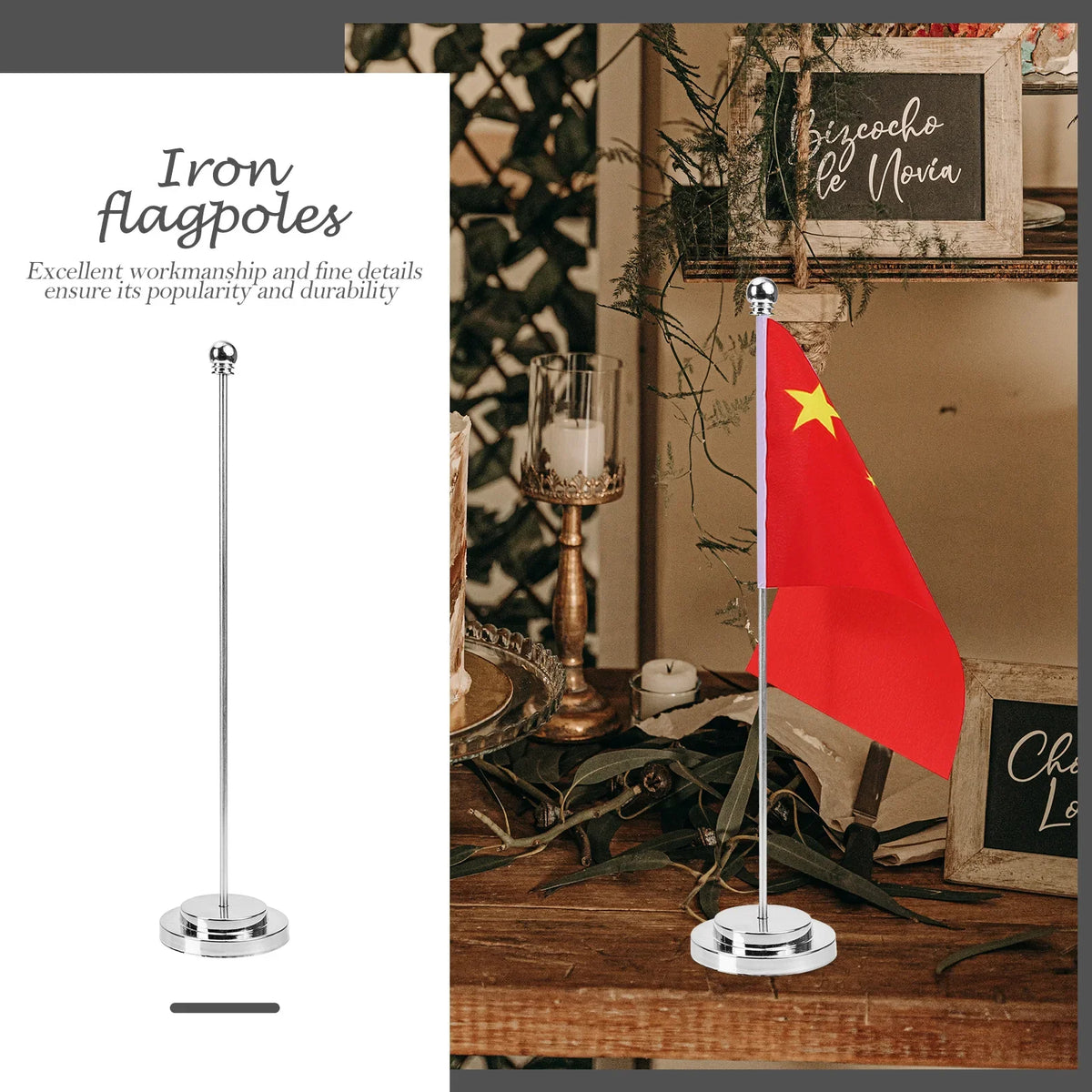 Metal Flag Display Holder Rod Pedestal Table Runner Fixed Base Home