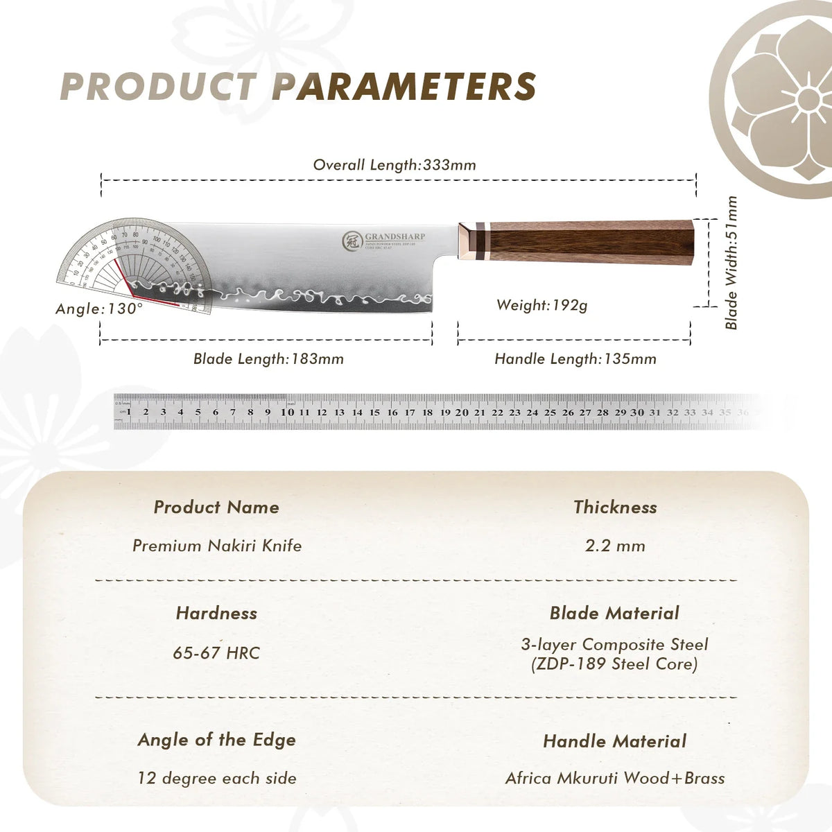 Grandsharp 7.5" Nakiri Knife ZDP-189 Steel | Mkuruti Wood Handle