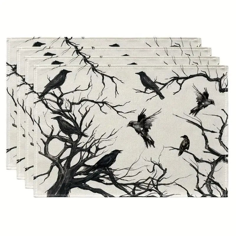 Halloween Crow Placemats – Spooky Canvas Table Décor