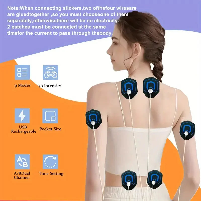 Dual-Channel EMS Muscle Stimulator with 10 Electrode Pads