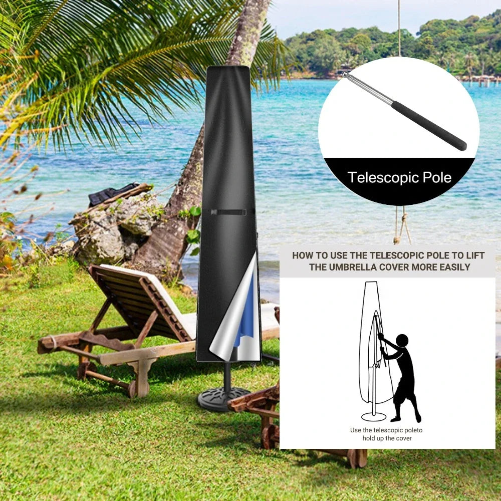 210D Oxford Waterproof Patio Umbrella Cover with Zipper & Rod