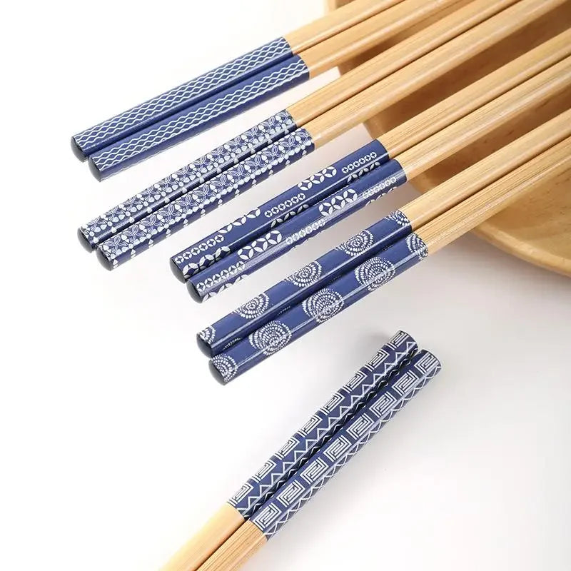 5Pairs Reusable Handmade Japanese Natural Bamboo Wood Chopsticks