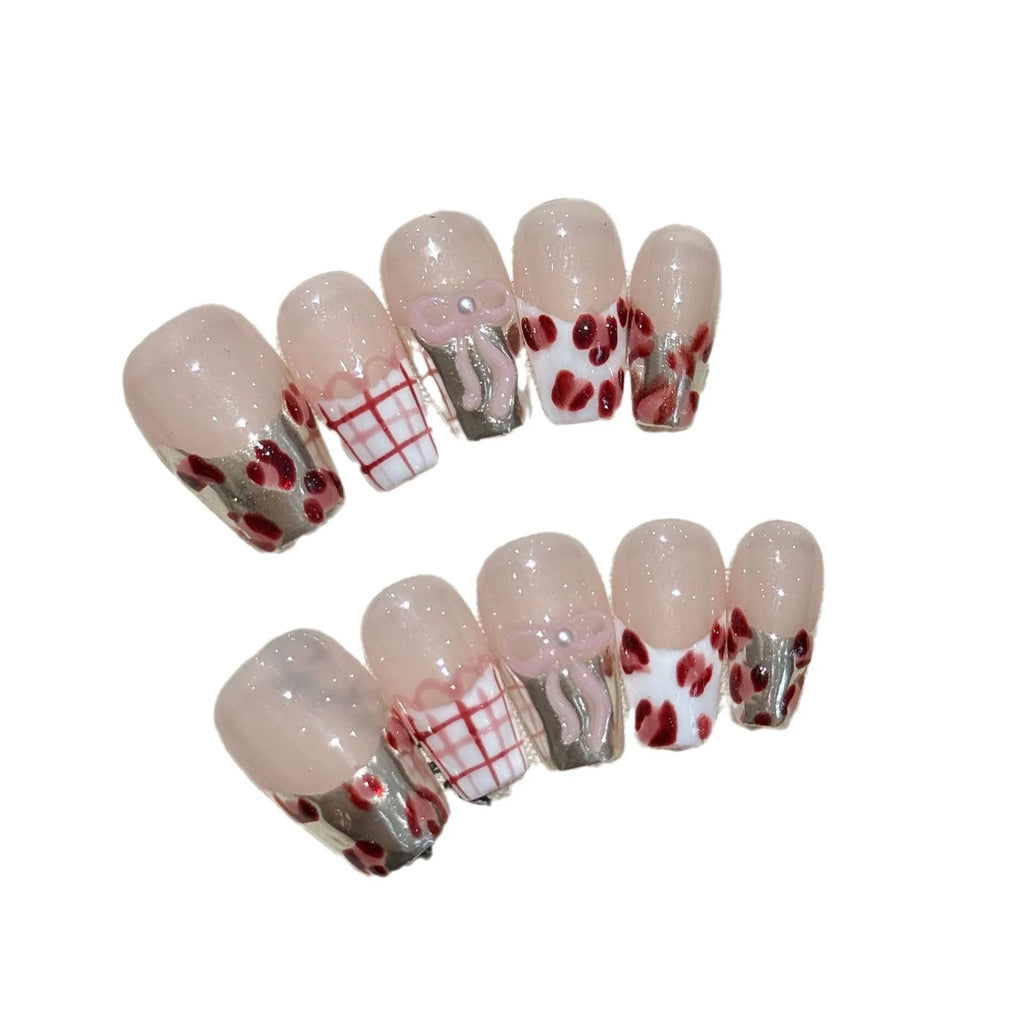 Pink Leopard Press-On Nails | French Mirror Gradient Full Cover