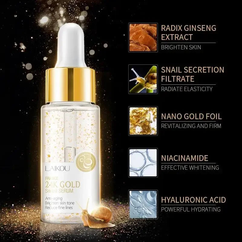 LAIKOU 24K Gold Snail Serum – Hydrating & Brightening Face Essence