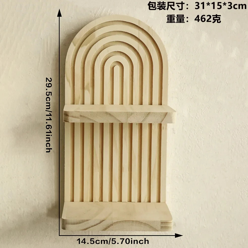 Bohemian Solid Wood Wall Shelf – Oval Flowerpot & Decor Holder