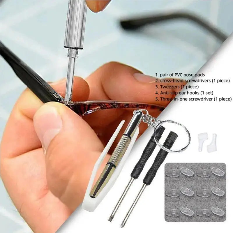 Eyeglass Repair Kit – Screws, Screwdrivers, Nose Pads & Tools