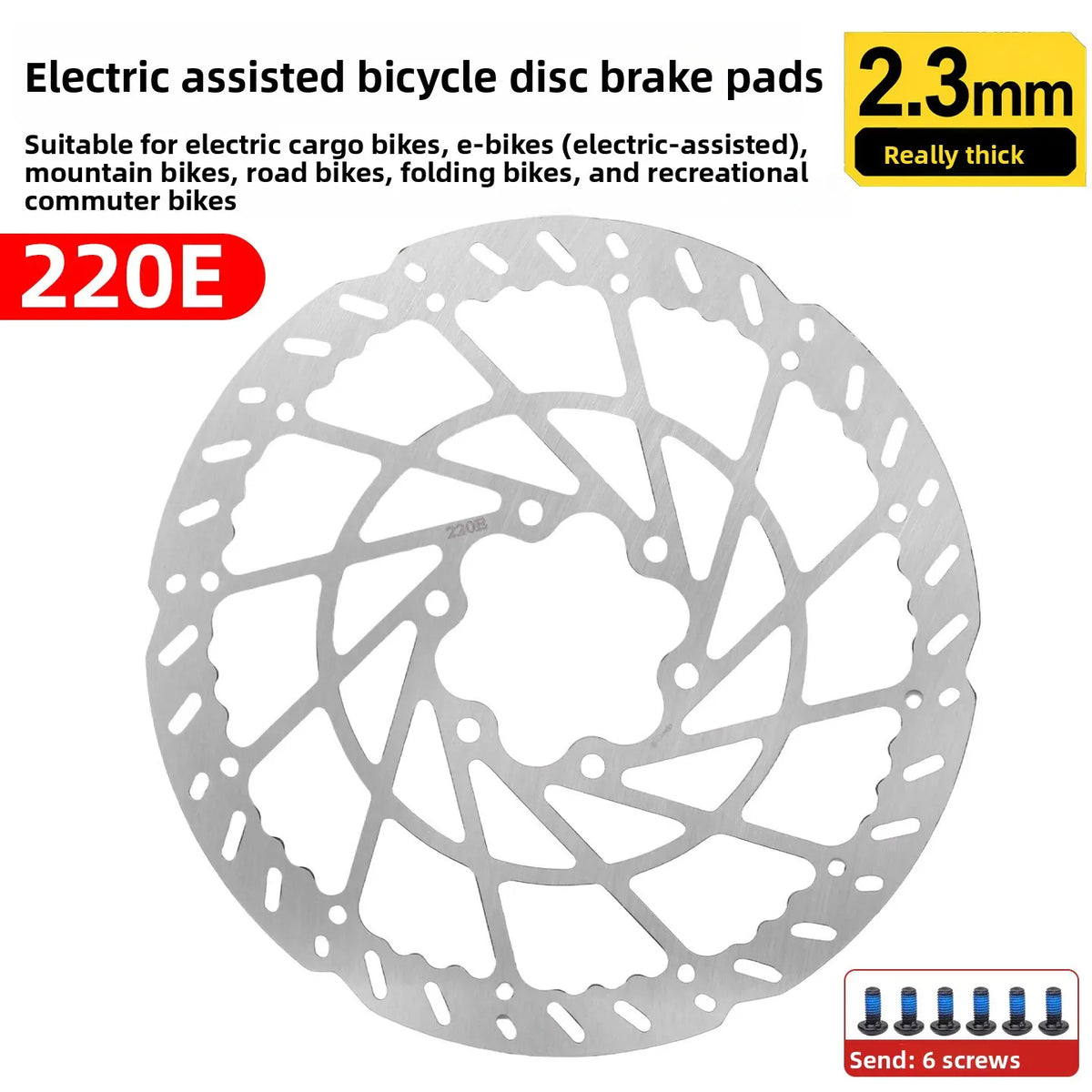 E-Bike Disc Brake Rotor 6-Bolt 2.3mm | 140–220mm Sizes | Axl