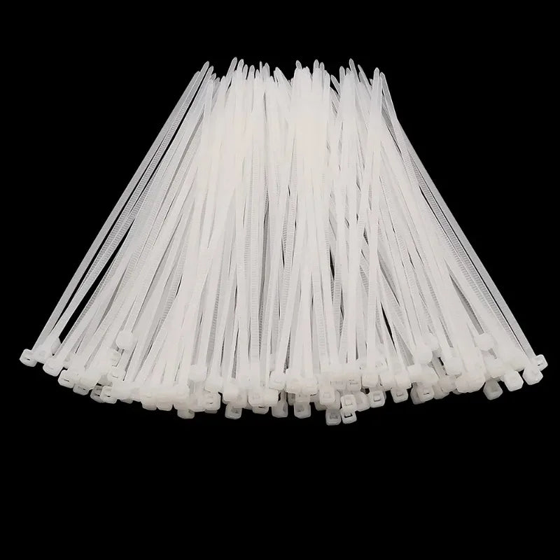 100-Pack White Self-Locking Nylon Cable Ties | Industrial Strength