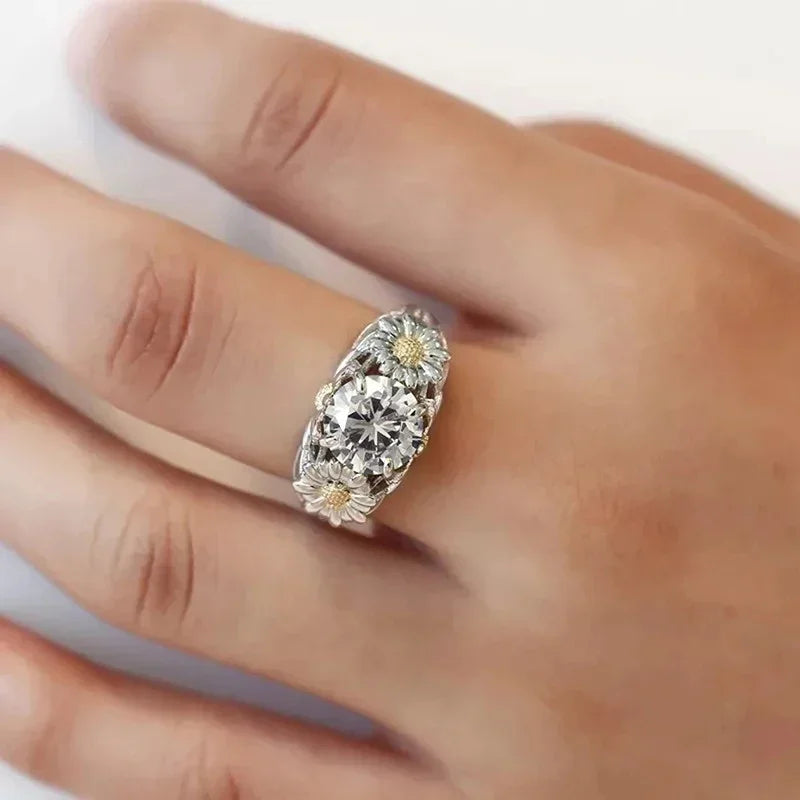 Huitan Sunflower Ring Women – Cubic Zirconia Brass Fashion Band