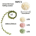 50pcs Paper Flower Table Runner & Pom Pom Garland Party Decor