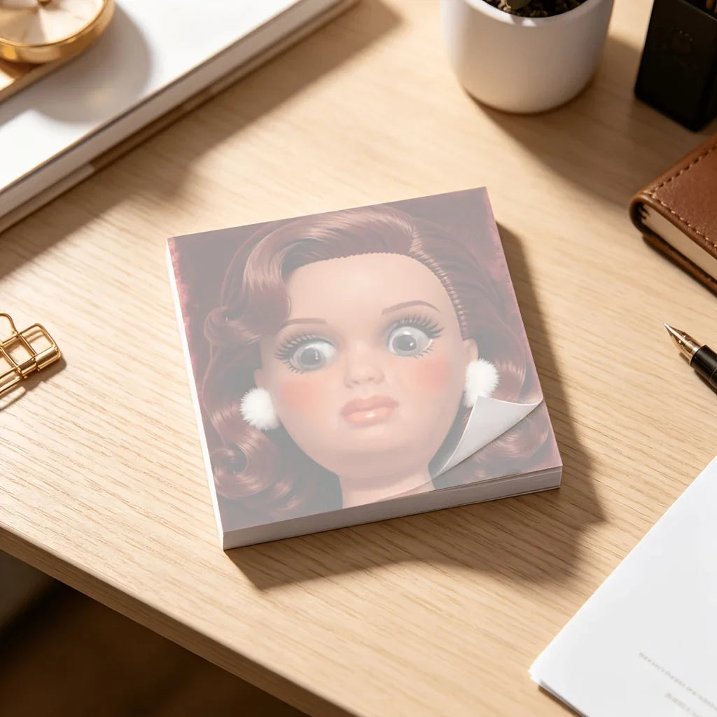 Angry Doll Face Sticky Notes – Kawaii Memo Pad 50/100 Sheets