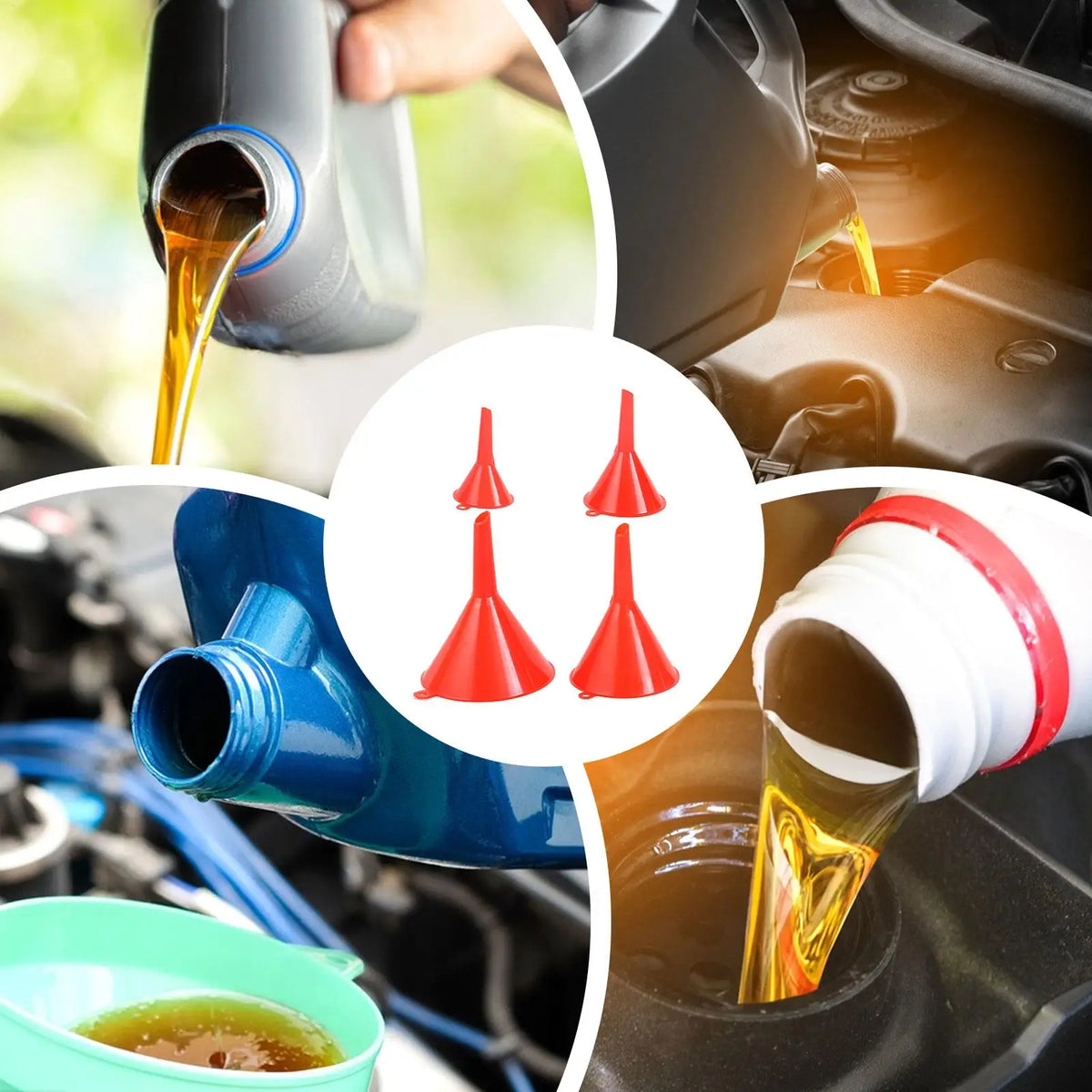 4-Piece Car Oil Funnel Set – Reusable Anti-Splash Fuel Funnels