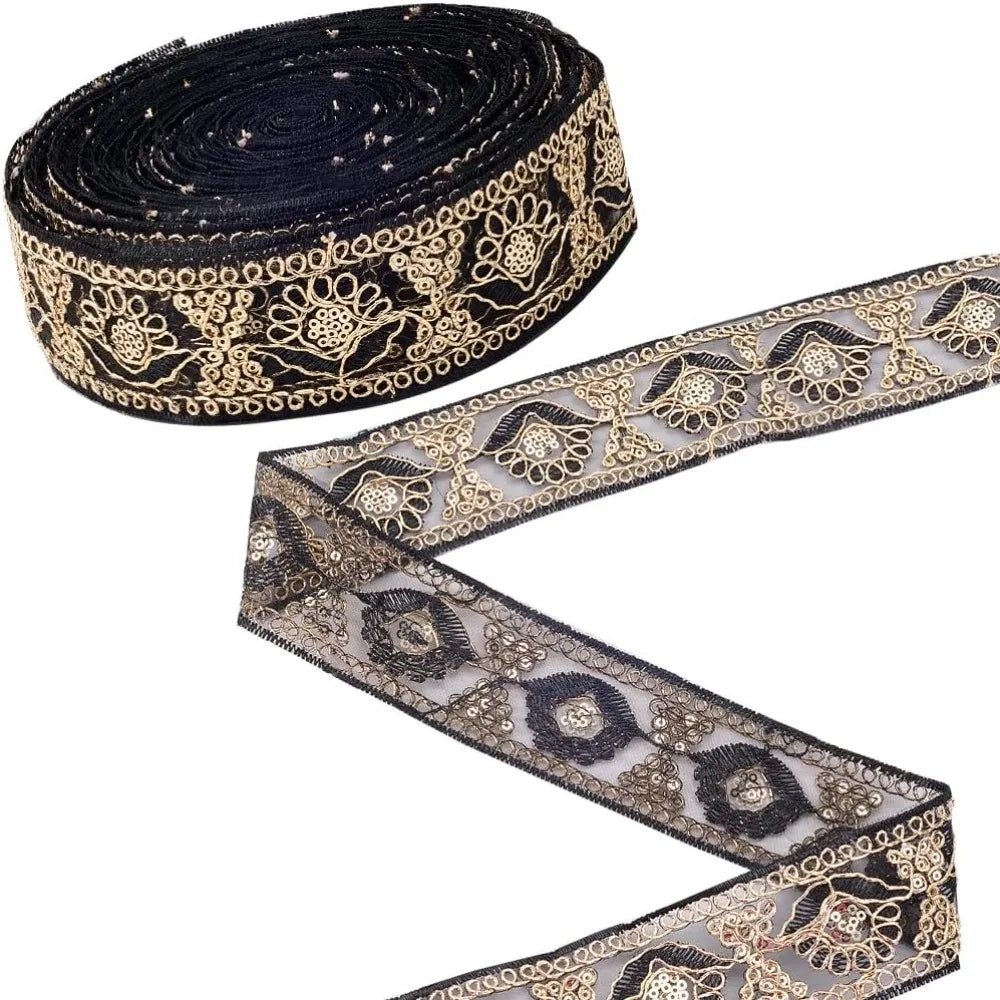 Black Glitter Sequin Lace Ribbon 2" – 15 Yards Mesh Trim