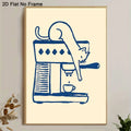 Minimalist Cat on Coffee Machine Canvas Wall Art Print