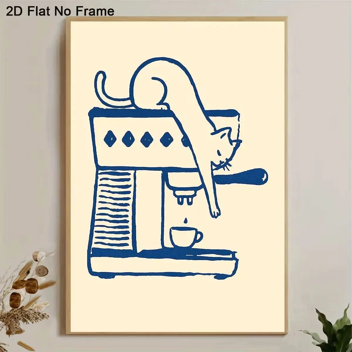 Minimalist Cat on Coffee Machine Canvas Wall Art Print