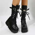 Women's Goth Platform Boots – Punk Rivet Wedge Mid-Calf Combat