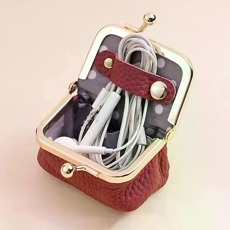 Genuine Leather Kiss Lock Coin Purse | Mini Square Wallet