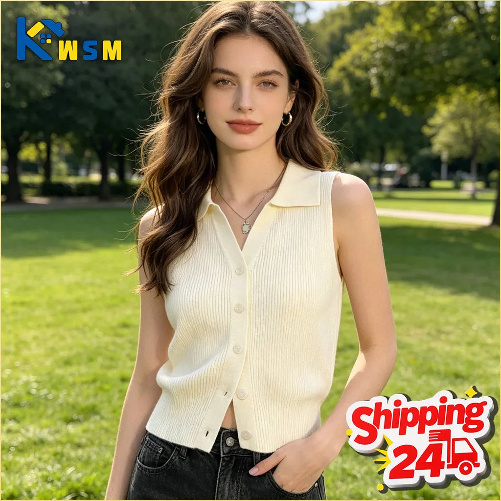 Women's Ice Silk Slim Fit Sleeveless Vest | Summer Knit Top