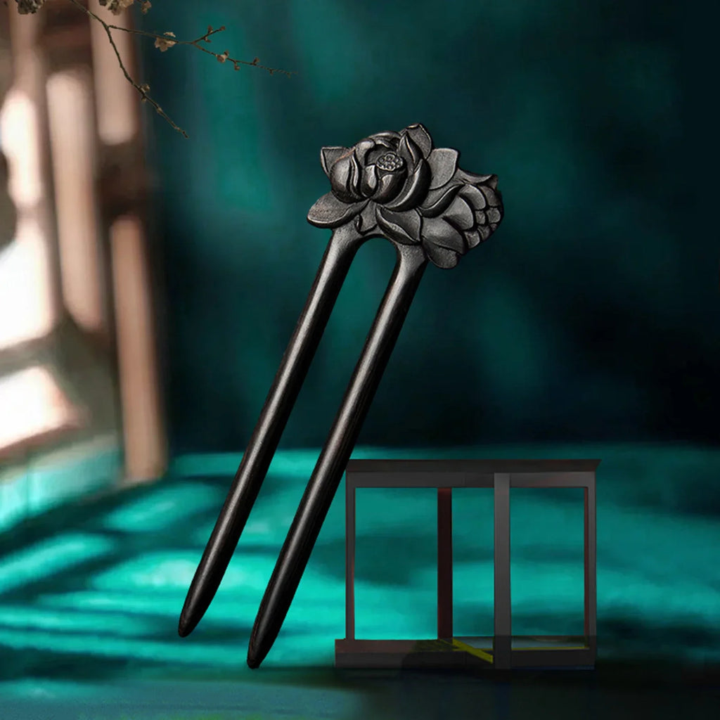 Handmade Chinese Wood U-Shape Two-Prong Hairpin | Hair Clip