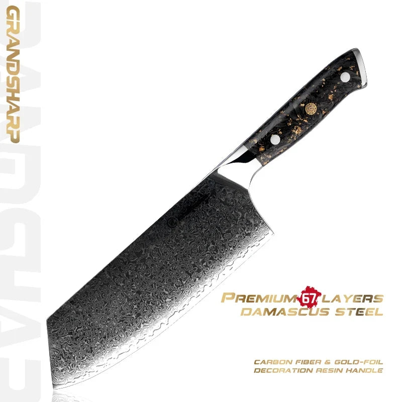 Grandsharp 7.5" Damascus Steel Chinese Cleaver – Carbon Fiber