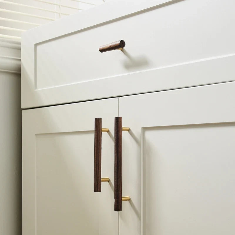 Nordic Walnut Wood Cabinet Handles & T-Bar Drawer Knobs