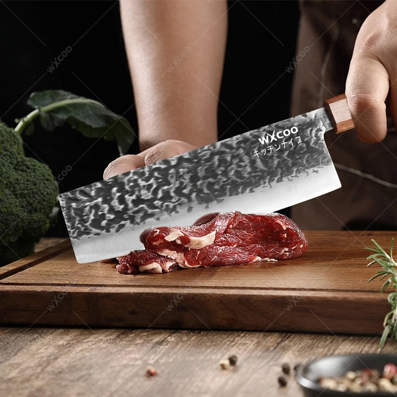 Forged Stainless Steel Cleaver – Full Tang Wooden Handle Chef Knife
