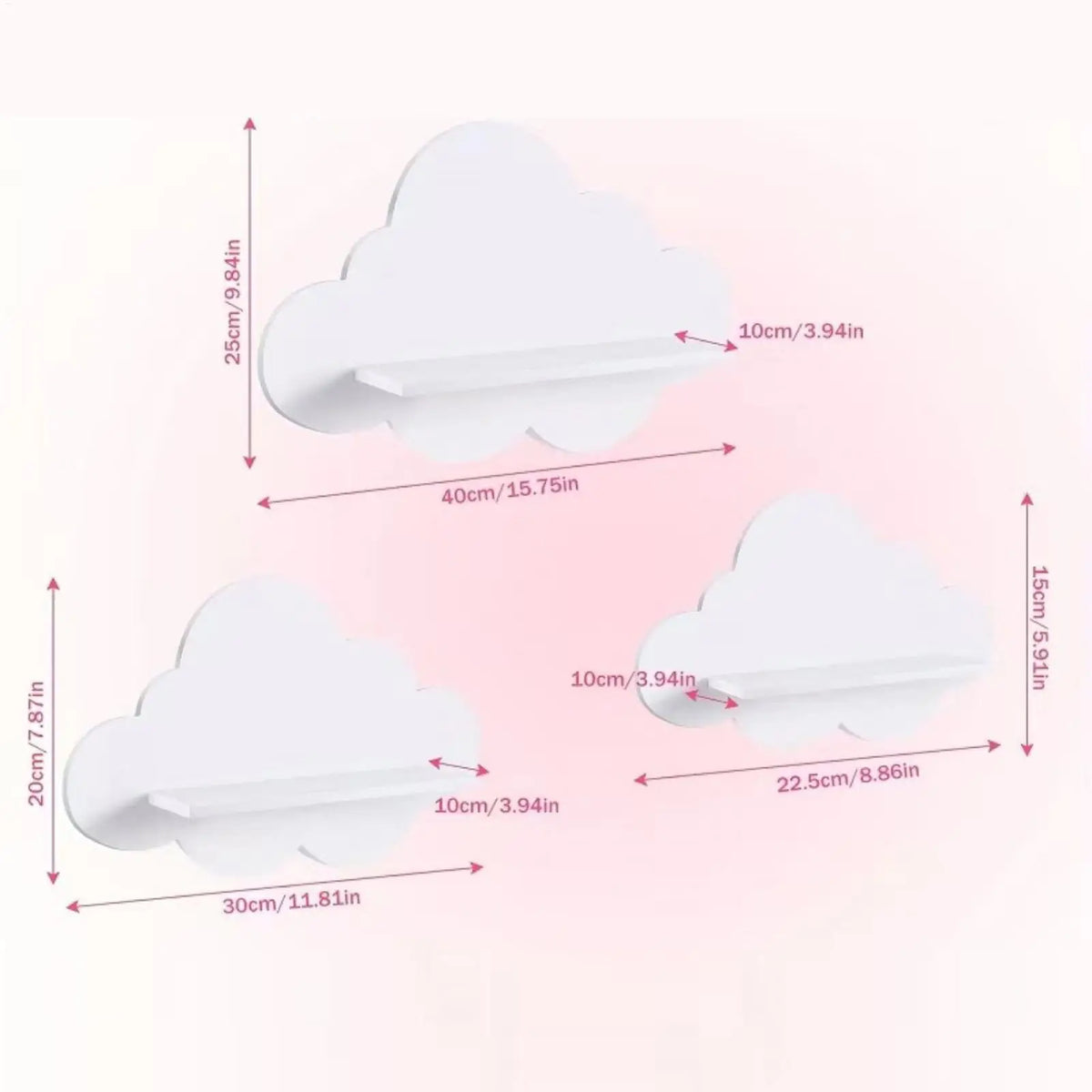 Cloud Wall Shelf Set of 3 – Floating Kids Room & Nursery Shelves