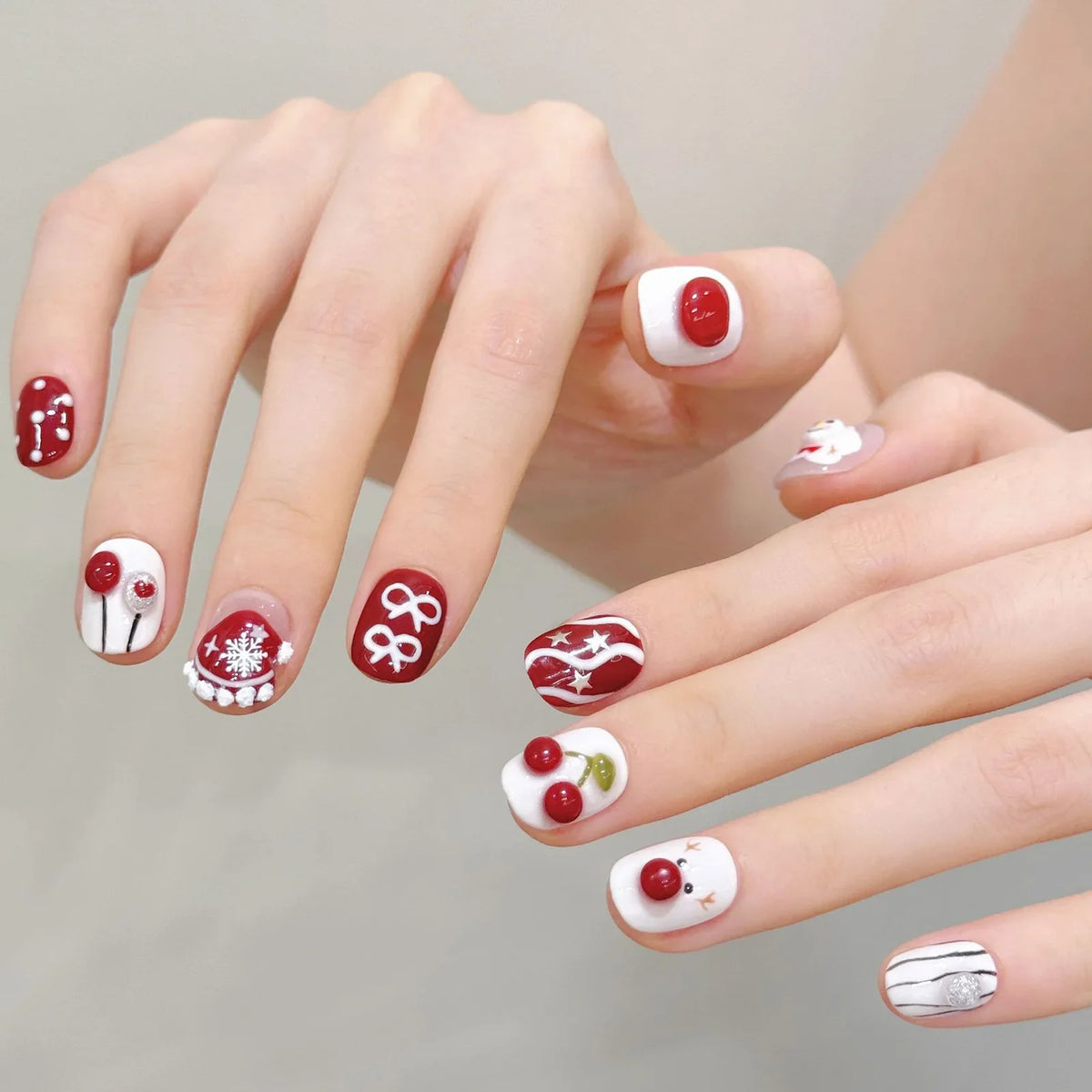 3D Christmas Press-On Nails | Glitter Stars French Tip – 10Pcs