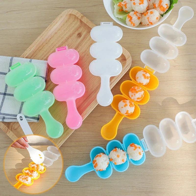 3-Grid Rice Ball Mold with Spoon – DIY Sushi & Bento Maker