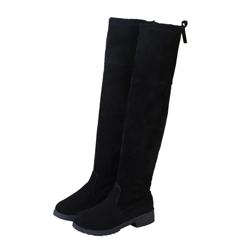 Women's Winter Knee-High Lace-Up Velvet Wedge Boots