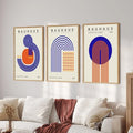 3-Piece Blue Bauhaus Abstract Geometric Canvas Wall Art Set