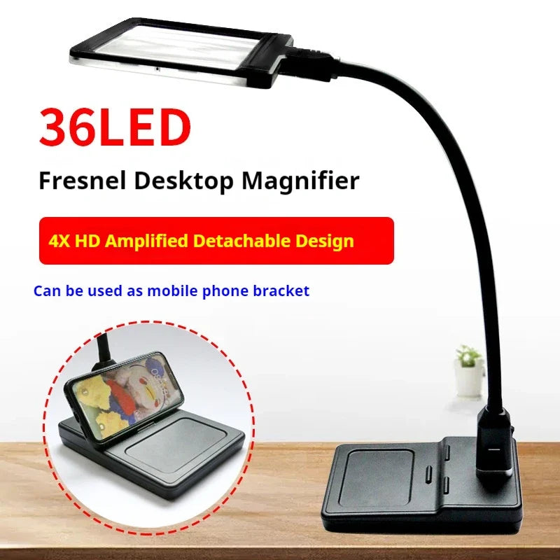 Fresnel Desktop Magnifier with Phone Holder & Charging