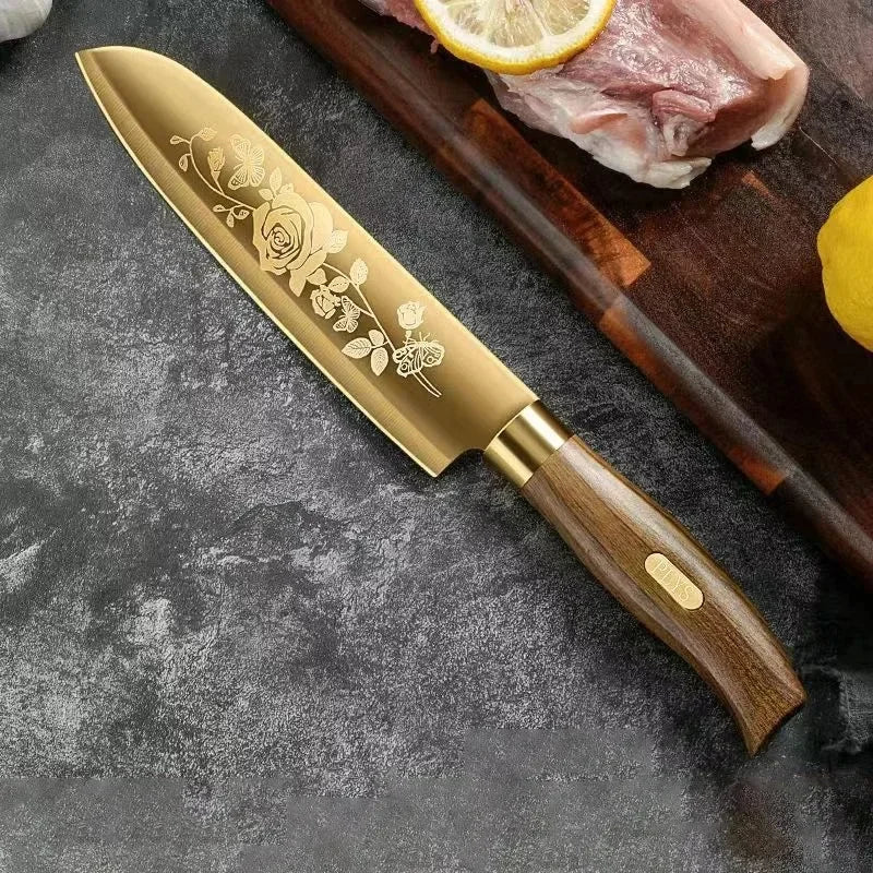 Gold Titanium Kitchen Cleaver – Sharp Stainless Steel Chef Knife