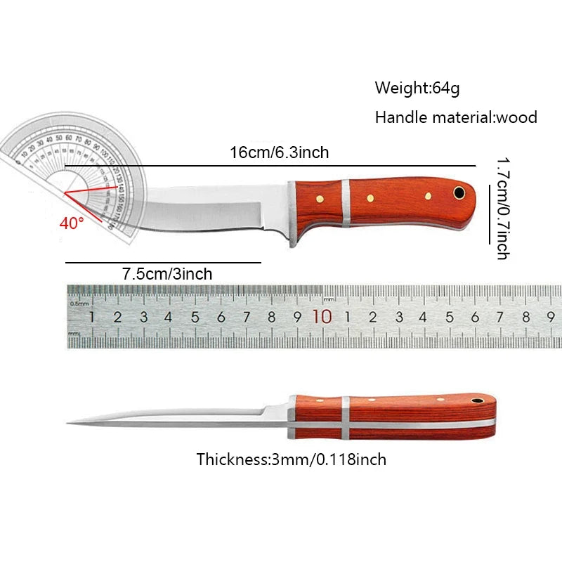 3-Inch Stainless Steel Outdoor Knife – Wood Handle EDC Sheath