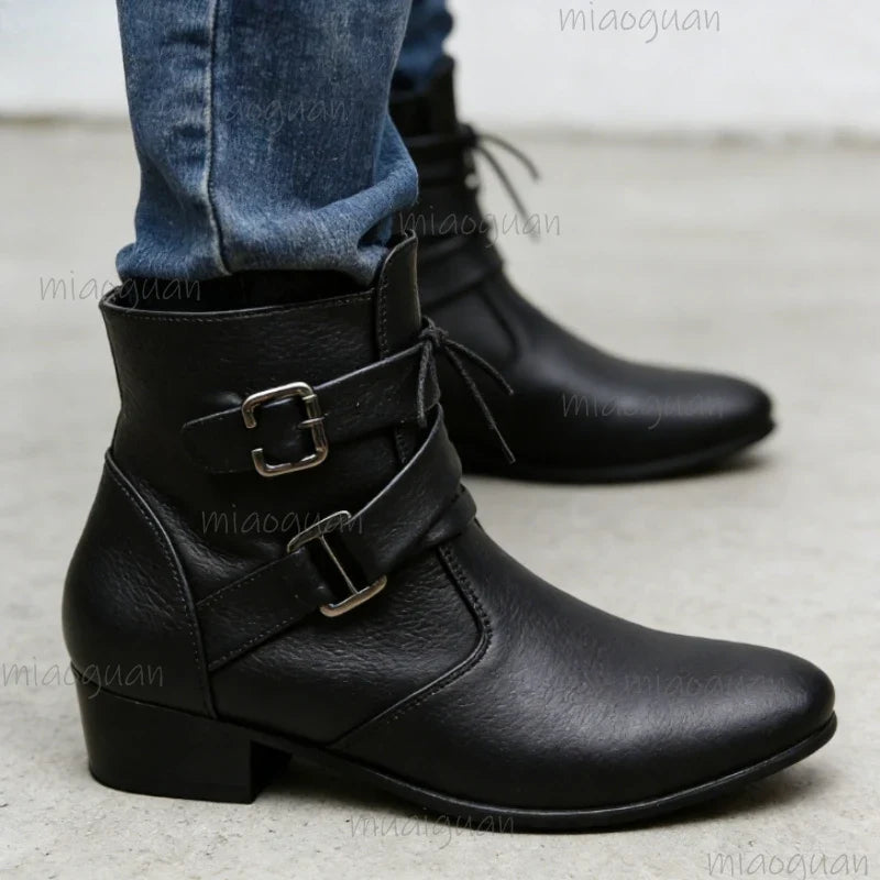 Men's British Ankle Boots – Buckle Strap Pointed Toe Booties