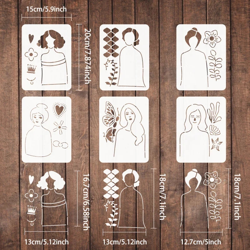 6-Piece Lady Silhouette Stencil Set – Layered Drawing Templates