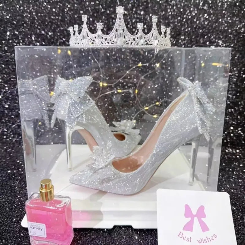 Crystal Bow Stiletto Heels – Women's Bridal Wedding Pumps