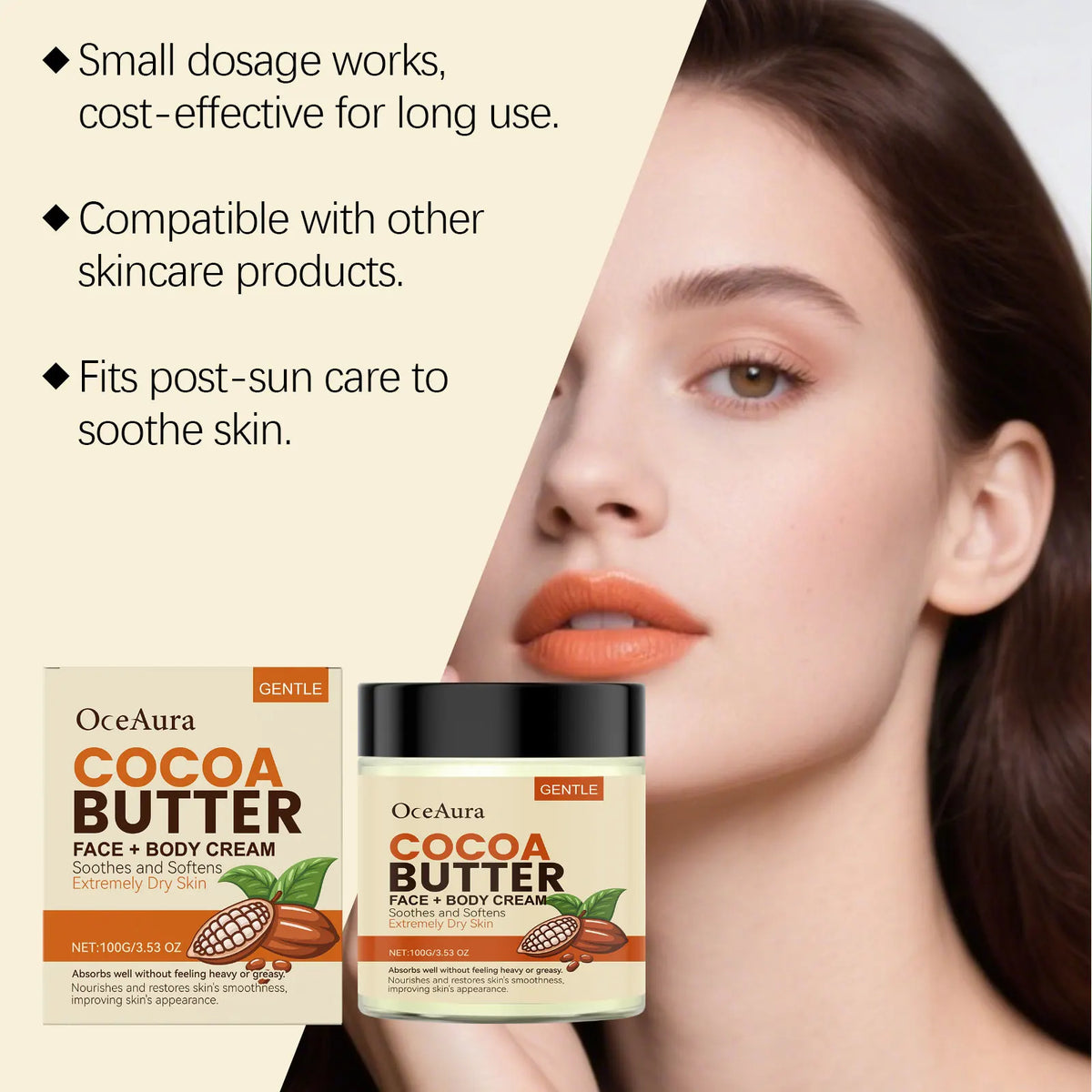 OceAura Cocoa Butter Body & Face Cream – 48Hr Moisturizer 100g