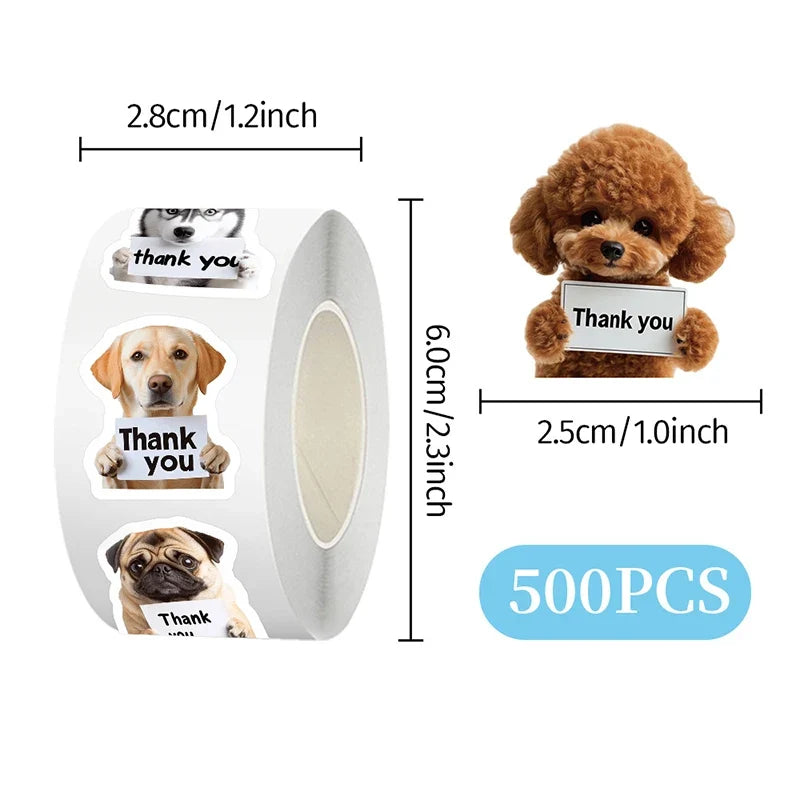 500 Dog & Cat Thank You Stickers – Cute Puppy Labels Roll