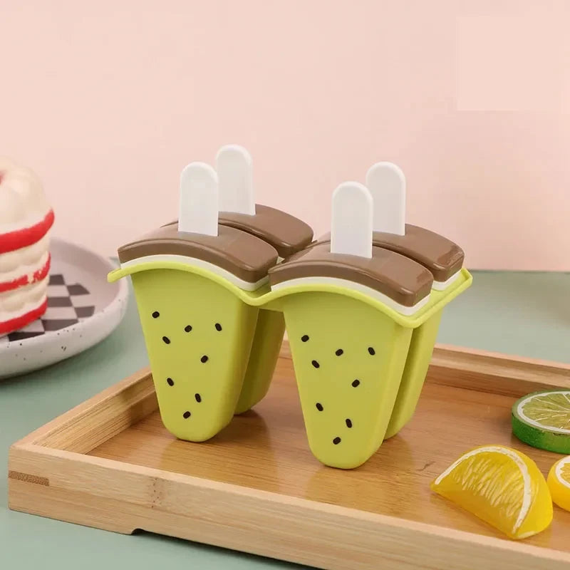 4-Grid Fruit Shaped Popsicle Molds with Lids | BPA-Free 4pcs