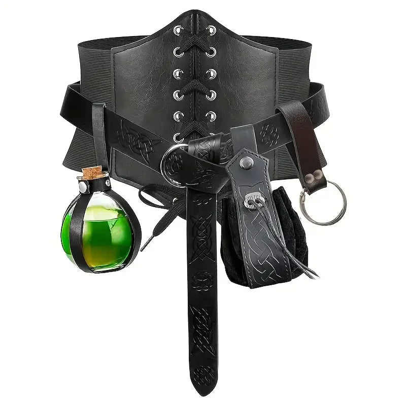 Renaissance Costume Belt Pouch Waist Bag Fanny Cork Potion Bottle
