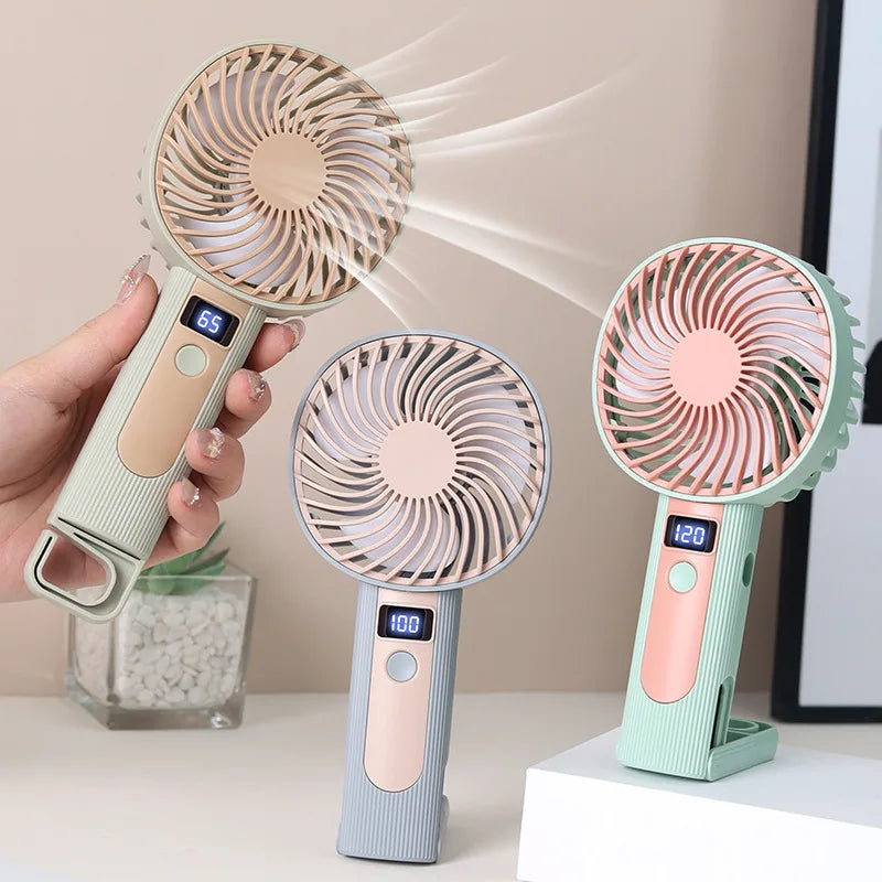 2-in-1 Digital Display Handheld & Desktop USB Rechargeable Fan
