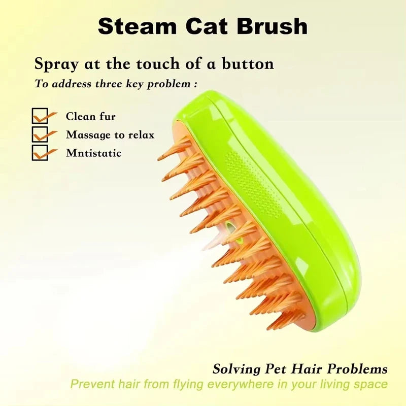 3-in-1 Electric Pet Grooming Comb – Steam Spray & Spin Brush