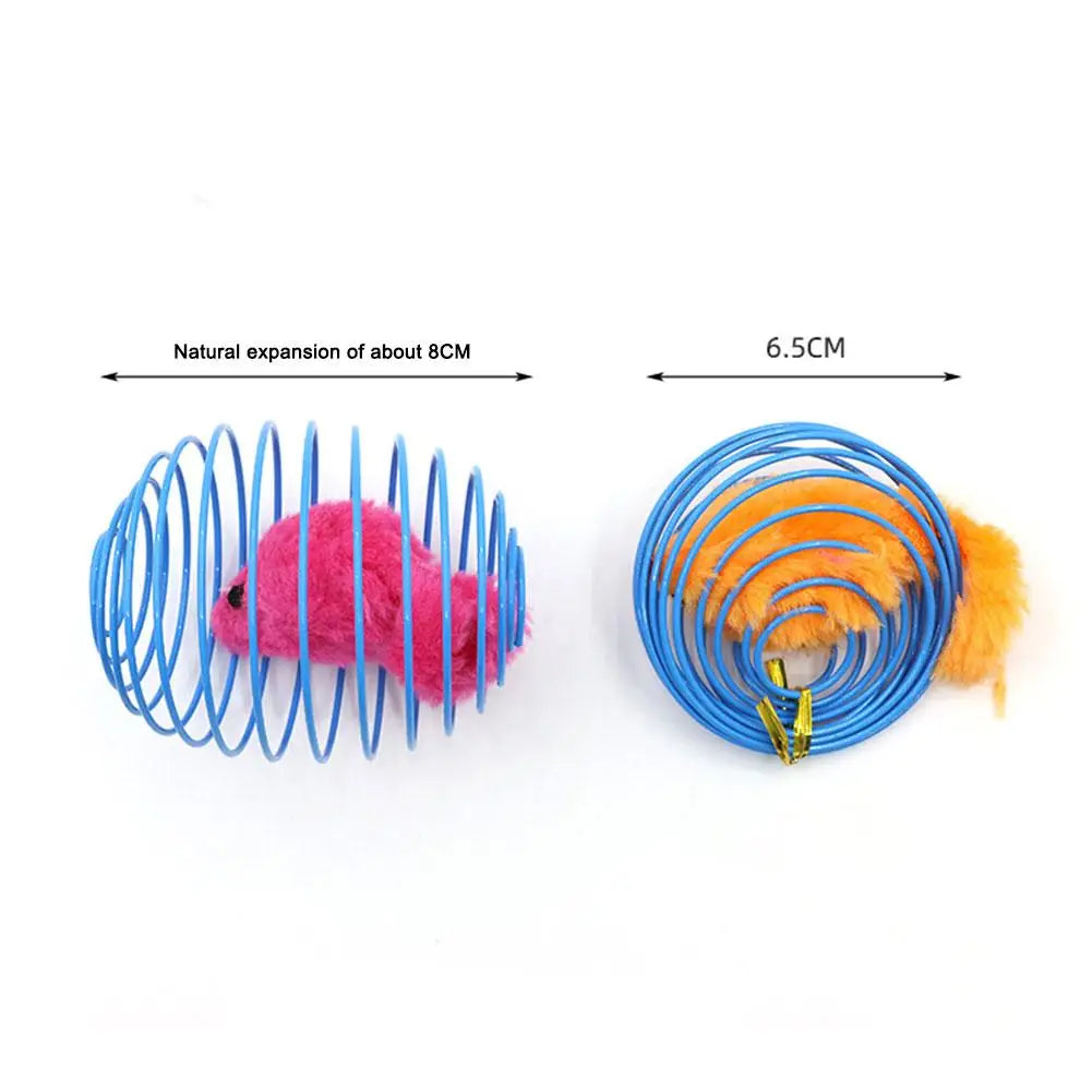 Interactive Caged Spring Cat Toy Ball with Mouse – Random Color