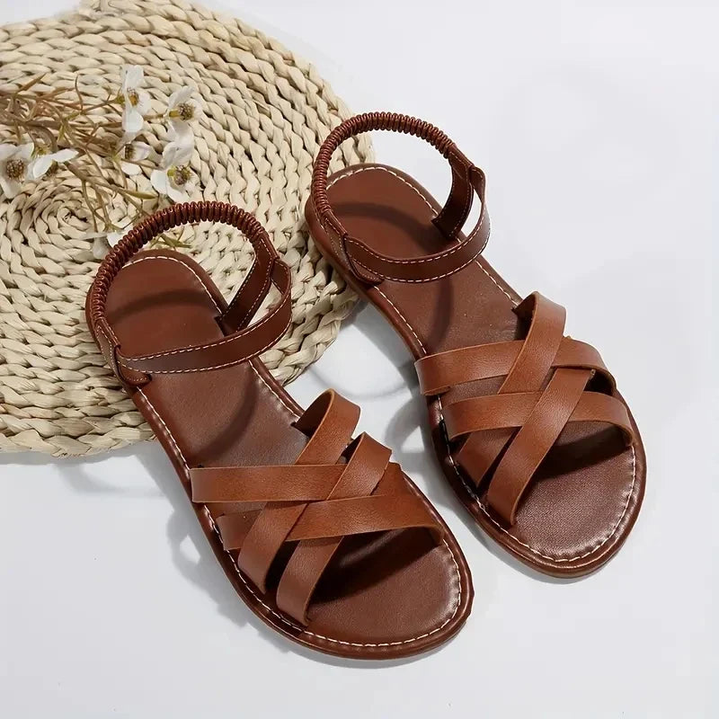 Women's Flat Roman Sandals – Casual Slip-On Beach Shoes